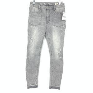 Free People We The Free Midrise Skinny Jeans Sz 31 Cool Gray Paint Splatter NEW